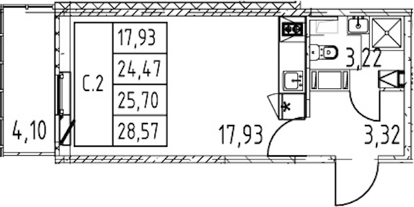 Квартира студия 24.47 м², 3/12 эт., ЖК «Полис ЛАВрики»